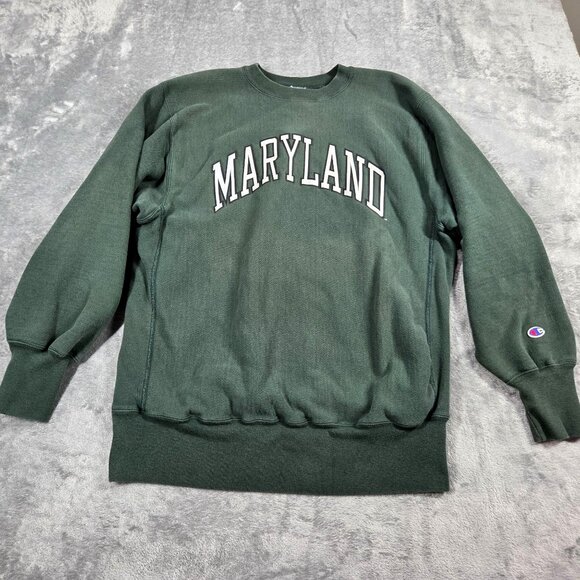 Vintage Champion Reverse Weave Sweatshirt Mens XL University of Maryland Green - Picture 1 of 9